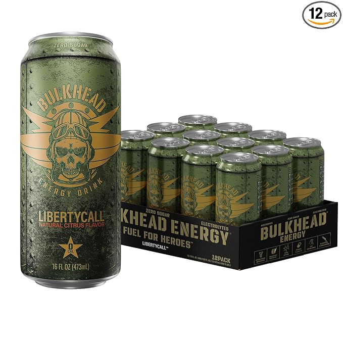 Liberty Call Citrus Energy Drink (12 Pack) - Energetic Natural Citrus Nootropic Drink - Zero Sugar Energy Drinks w/ 300mg Caffeine &amp Vitamins - Power Drinks for First Responders Athletes Veteran