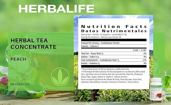 Herbalife Herbal Tea Concentrate: Peach 1.8 Oz. (51g) Gluten Free Naturally Flavored No Artificial Sweetener