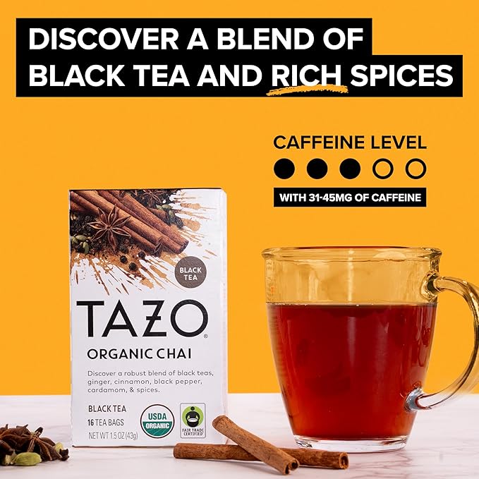 TAZO Organic Chai Black Tea BagsBlend of Black TeasGingerCinnamonBlack-Pepper &amp Cardamom192 Total Tea Bags (16ct)(Pack of 12)