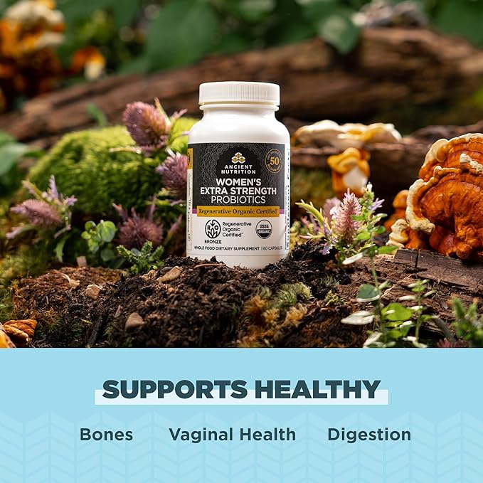 Ancient Nutrition Regenerative Organic Certified Probiotics for Women Probiotics Women’s Extra Strength Healthy Digestion and Immune System Function Support 25 Billion CFUs* Per Serving 60 Count