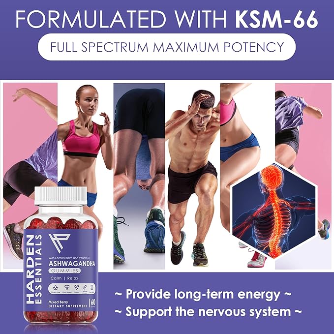 KSM-66 Ashwagandha Gummies 750mg Per Gummy – 1500mg Per Serving – Stress &amp Cortisol Support – with Lemon Balm &amp Vitamin D – 60 Count (30 Day Supply) – Vegan – Harden Essentials