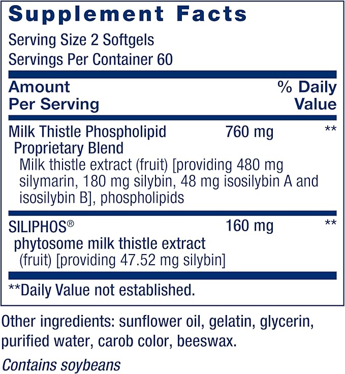 Life Extension Advanced Milk Thistle Liver Health Supplement Liver Detox Cell Division silymarin silybin bioavailable Gluten Free Non-GMO 120 softgels