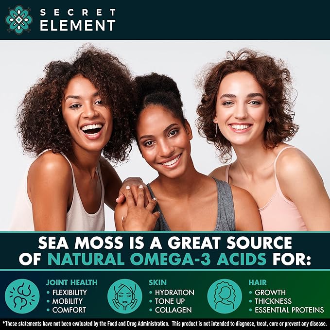 Secret Element Sea Moss Capsules with Burdock Root Bladderwrack &amp Muira Puama – Plant-Based Sea Moss Supplement with Raw Powder – 120 Capsules