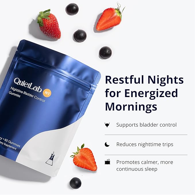 QuietLab N1 Nighttime Bladder Support Gummies - Helps Reduce Nighttime Bathroom Trips for Men &amp Women - Pumpkin Seed D-Mannose Ashwagandha for Sleep &amp Bladder Control - Strawberry Flavor (60