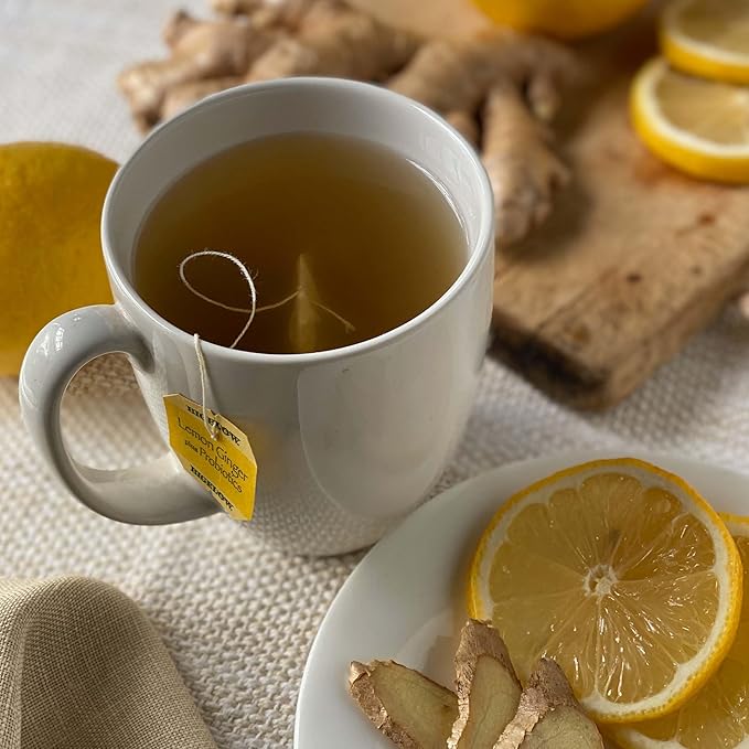 Bigelow Tea Lemon Ginger plus Probiotics Herbal Tea Caffeine Free Tea with Lemon and Ginger 18 Count Box (Pack of 6) 108 Total Tea Bags