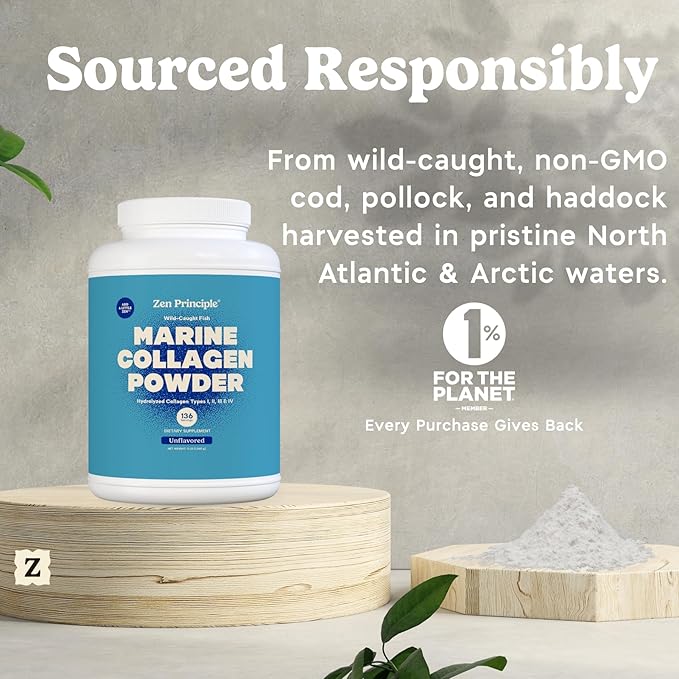 Zen Principle Marine Collagen Peptides Powder 3lb. Wild-Caught Fish Non-GMO. Supports Healthy Skin Hair Joints and Bones. Hydrolyzed Type 1 &amp 3 Protein. Amino Acids Unflavored Easy to Mix.