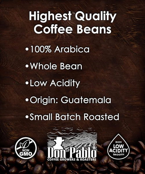 3LB Pablo's Pride Guatemala - Medium-Dark Roast - Whole Bean Coffee - Low Acidity - 3 Pound (3 lb) Bag