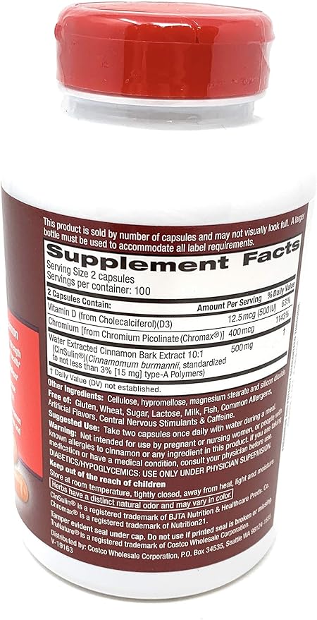 trunature Advanced Strength CinSulin 500mg. 200 Vegetarian Capsules (2 Pack)