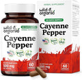 Wild &amp Organic Cayenne Pepper Capsules 500 mg - Digestive Support - Pure Cayenne Pepper Extract - Capsaicin Supplements - Vegan No Fillers Non-GMO - 60 Count