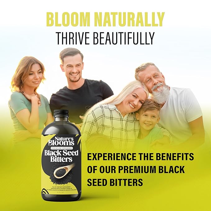 Nature's Blooms: Black Seed Bitters Natural Supplement for Health and Wellness|Super Antioxidant for Immune Support Joints Digestion Hair &amp Skin|16 oz