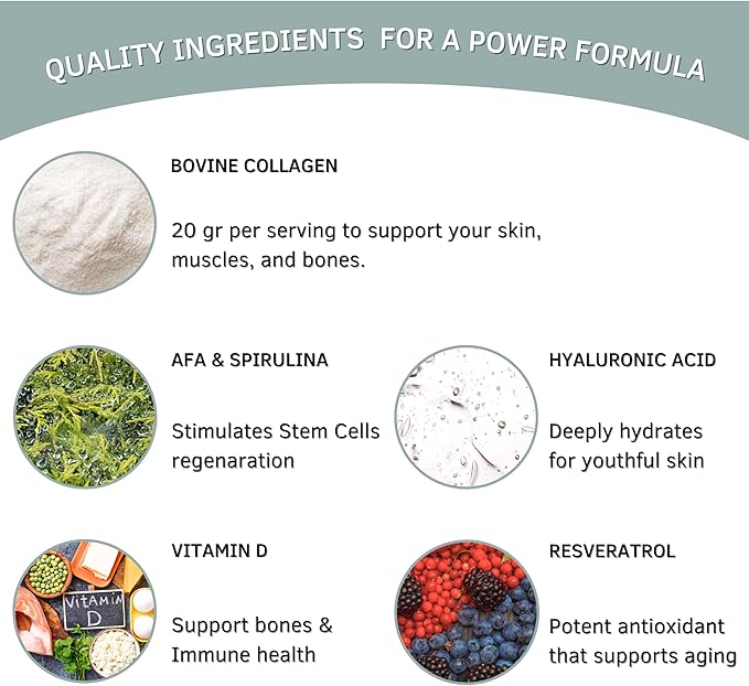 Bioxtron Collagen Peptides Powder - Unflavored Type I Bovine with Stem Cell Renewal for Hair Nail Skin Gut Bone &amp Joint Health Support - Hyaluronic Acid Protein Biotin - 600g (30 Servings)