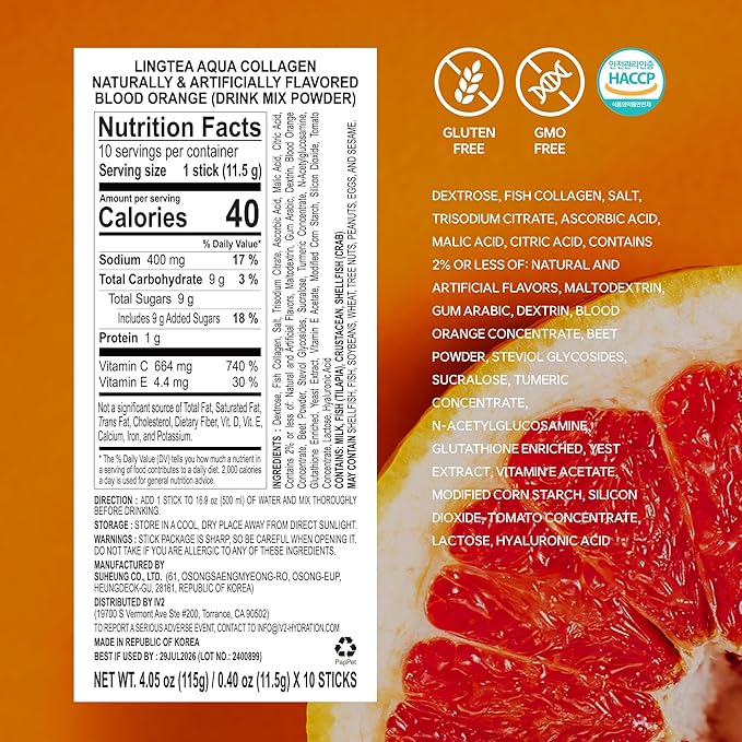 Doctor Developed Hydration Aqua Collagen Drink Mix -Blood Orange Flavor | 1000mg Ultra-Micro Collagen | Maximum Absorption | Rapid Hydration | Vitamin C | Anti-Aging | Skin Health | 10 Count