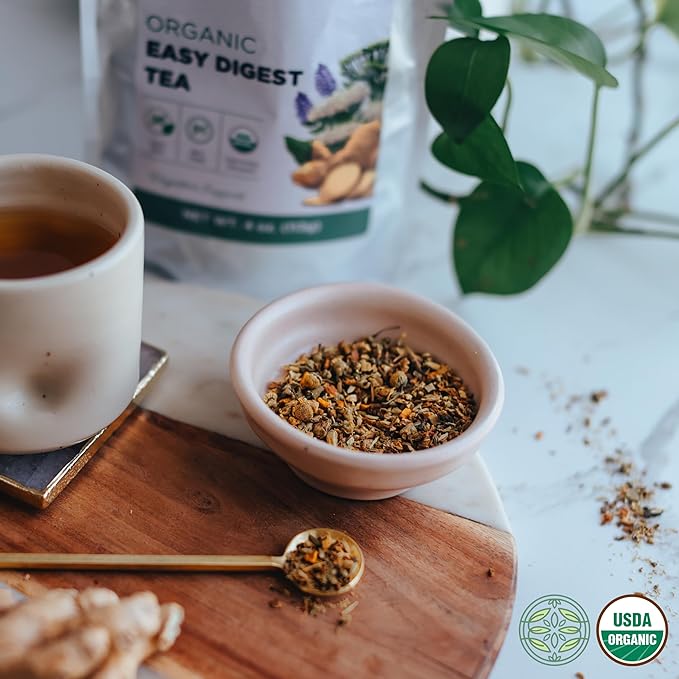 Organic Easy Digest Tea 4 oz. (113g) USDA Certified Organic Digestive Tea for Stomach Ease Tummy and Gut Health Gas Digestion Relief Bloating and Belly Comfort Loose Leaf