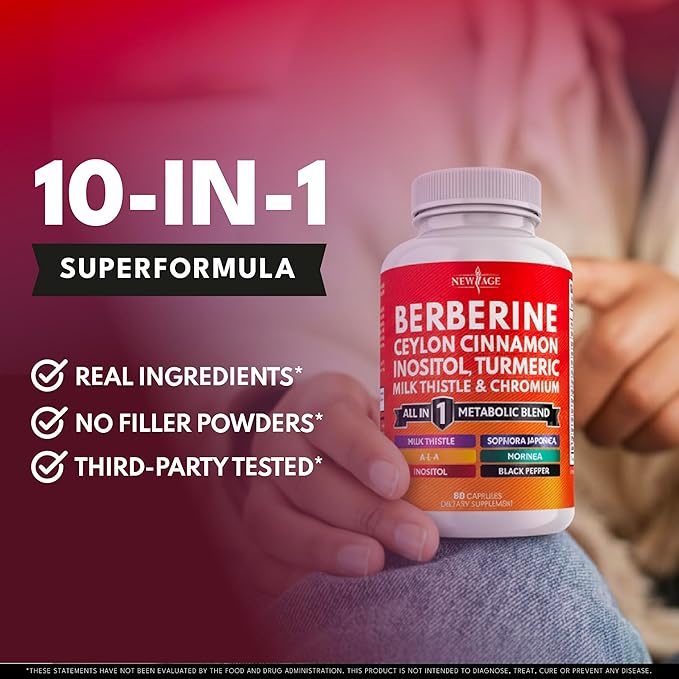 Berberine and Ceylon Cinnamon Supplement - Bitter Melon Glucomannan Gymnema Sylvestre Chromium Moringa Milk Thistle Turmeric Inositol Pills - 120 Count