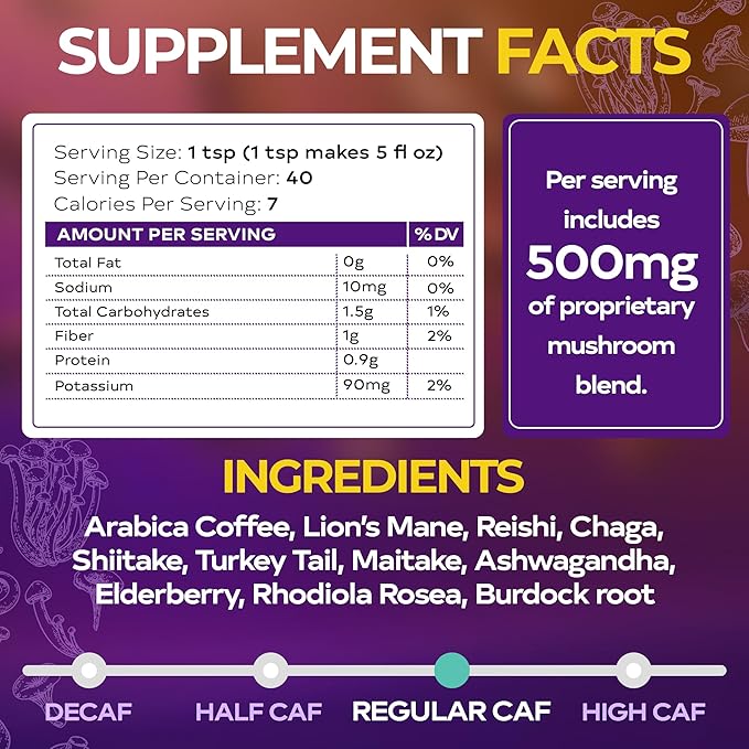 WIXAR Superfood Mushroom Coffee - Instant Coffee Powder Ten Superfood Extracts with Lion's Mane Turkey Tail Reishi Chaga Shiitake Ashwagandha Rhodiola Rosea Elderberry 5oz Mushroom Supplement