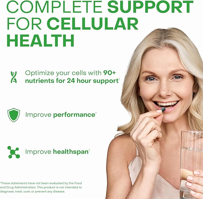 HealhtyCell AM/PM Healthspan System - 90+ Vitamins Minerals Protective Phytonutrients Probiotics &amp Enzymes for Advanced Cellular Nutrition - 60 AM Tablets &amp 60 PM Tablets