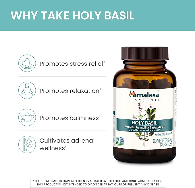 Himalaya Holy Basil - Herbal Adrenal Support for Stress Relief Relaxation Energy Support and Occasional Sleeplessness - Vegan Non-GMO Gluten Free 720 mg 60 Capsules