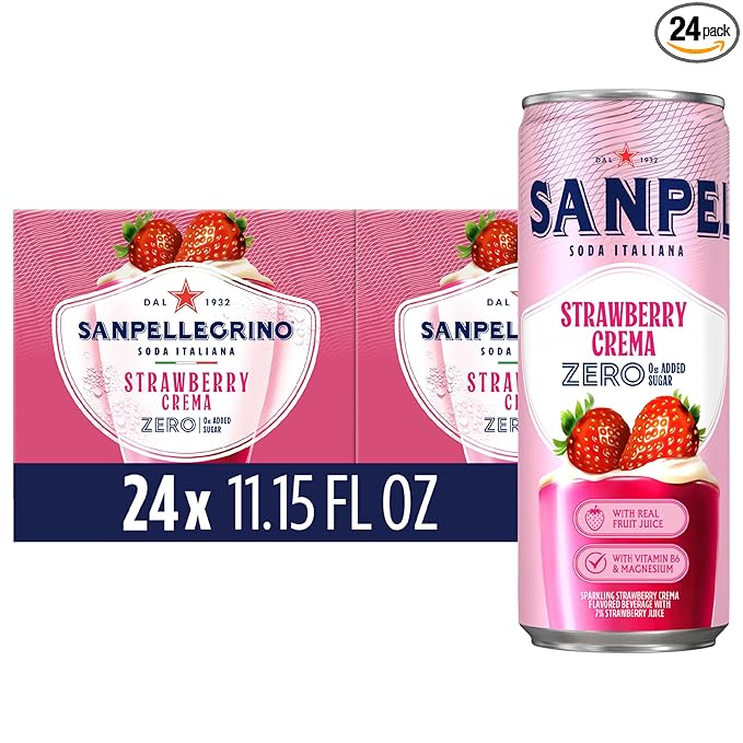 Sanpellegrino Soda Italiana Strawberry Crema Italian Sparkling Drink 0g Added Sugar Real Fruit Juice Italian Soda Sparkling Beverage 24-Pack