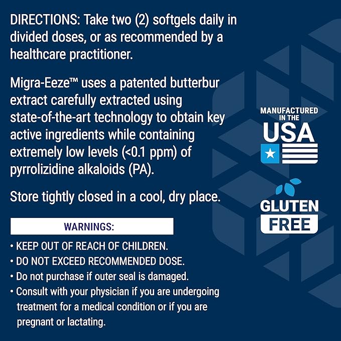 Life Extension Migra-Eeze - Butterbur Root Extract with Vitamin B2 (Riboflavin) &amp Ginger Supplement - Formula to Ease Head Discomfort - Gluten-Free — 60 Softgels