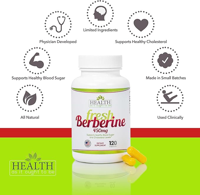 Health As It Ought To Be Fresh Berberine Supplement 450mg | Contains Only Berberine | No Preservatives | 120 Capsules