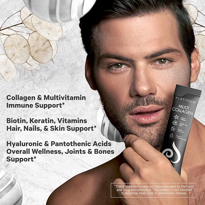 Codeage Multi Collagen and Biotin 10000 mcg + Vitamin C B6 &amp D3 Keratin Hyaluronic Acid Niacin 18 Amino Acids - Stick Packs Supplement - 5 Types Collagen Protein – 30 Powder Packets