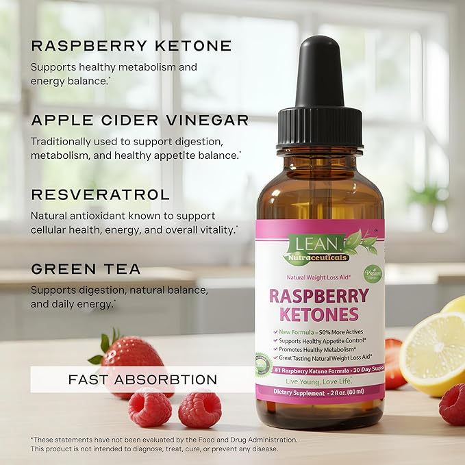 Apple Cider Vinegar Raspberry Ketone Weight Loss Drops Keto Appetite Suppressant Fat Burner Diet Energy Supplement Metabolism Booster for Women and Men Slim Faster Than Gummy Pill Capsule Tea 60 ml