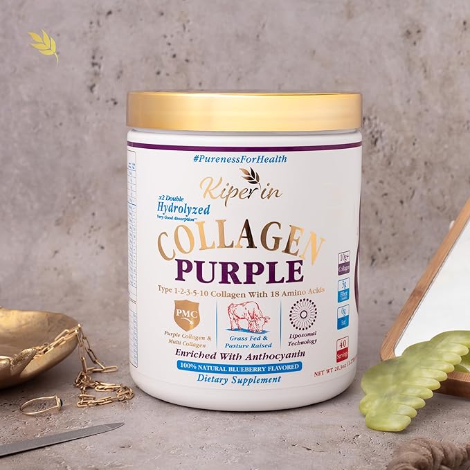 Purple &amp Multi Collagen Peptides Protein Powder | Clinically Proven | Liposomal Technology &amp Anthocyanins Advanced with 18 Amino Acids High Absorption Formula 40 Servings 20.3oz