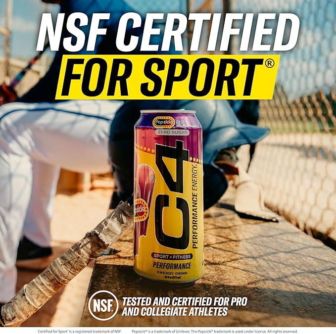 Cellucor C4 Energy Drink x Hawaiian Pineapple Popsicle Carbonated Sugar Free Pre Workout Performance Drink with no Artificial Colors or Dyes 16 Oz Pack of 12