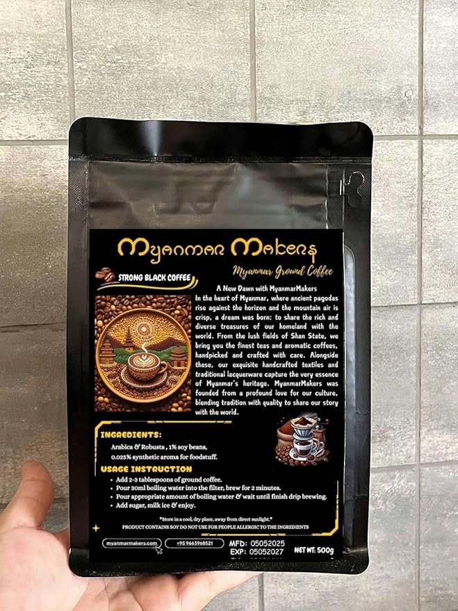 MyanmarMakers Strong Black Ground Coffee – Authentic Burmese Ground Coffee (500g Black Coffee)