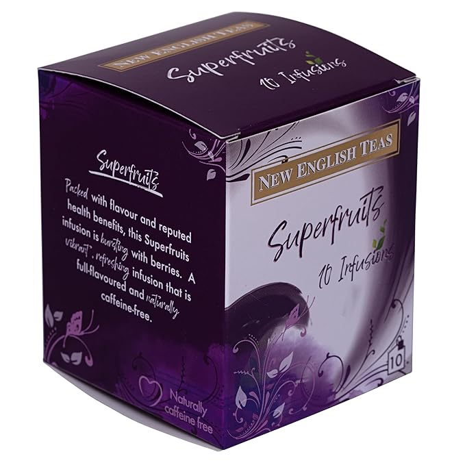 New English Teas Fruit &amp Herbal Tea 120 Teabags 12 Packs of 10 Individually Wrapped Tea Bags Naturally Caffeine Free (Superfruit)