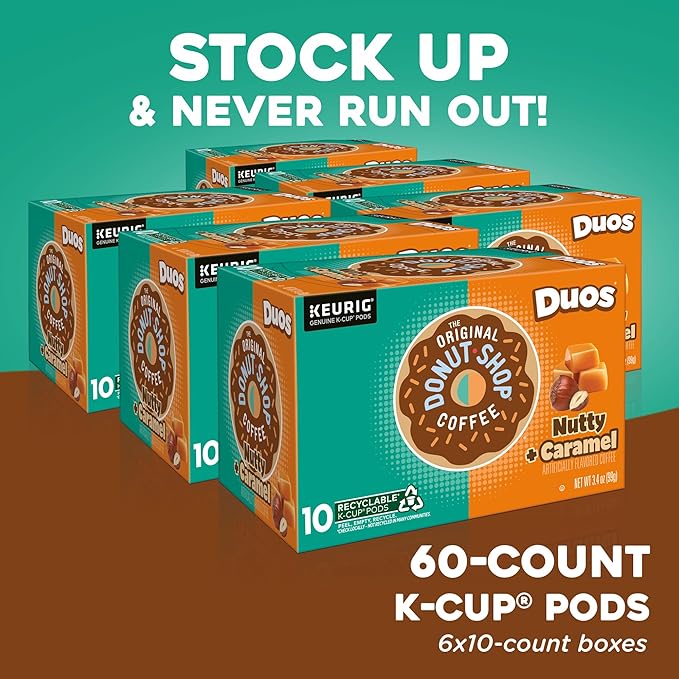 The Original Donut Shop Duos Nutty + Caramel Coffee Keurig Single Serve K-Cup Pods Light Roast Coffee 60 Count (6 Packs of 10)