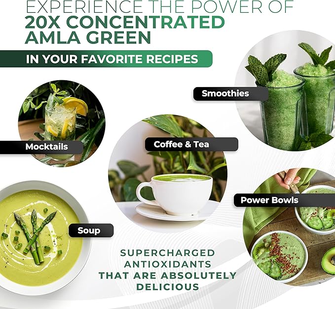 Amla Powder &amp Green Tea Superfood Supplement 20x Ultra Concentrated Amla Antioxidant Support Made with Oolong Tea and Indian Gooseberries Organic Vegan Classic Flavor 30 Servings