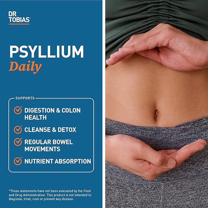 Dr. Tobias Psyllium Daily Supports Healthy Bowel Movement Psyllium Husk Capsules with Bentonite Clay Flaxseed &amp Natural Ingredients Daily Fiber Supplement in Support of Colon Health 180 Capsu