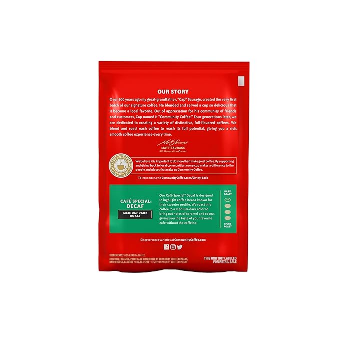 Community Coffee Café Special Decaf Medium Dark Roast Pre-Measured Coffee Packs 2.5 Ounce Each (Pack of 20)