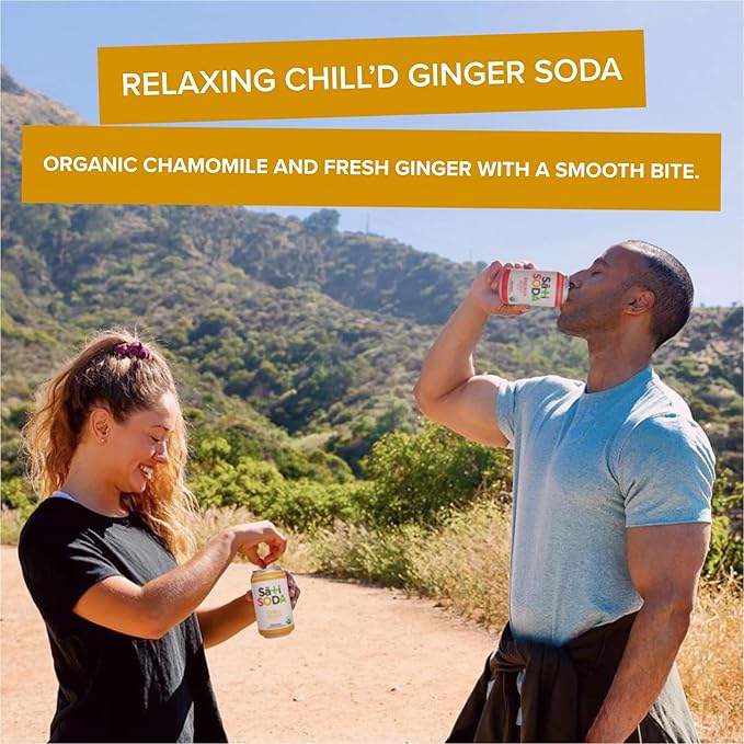 Sati Soda Ginger – Functional Ginger Soda with Chamomile – Low Sugar (9g) Organic Sparkling Drink for Calm &amp Digestion – Healthy Soda Alternative – 12 Pack