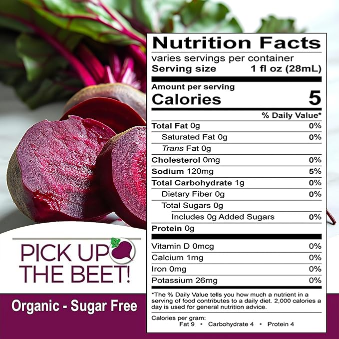 Pick Up The Beet Organic Beet Juice Kvass with Live Probiotics Vegan - Natural Nitric Oxide Boost Fermented Beet Tonic Sugar Cravings Support 32 Ounces 2 Bottles
