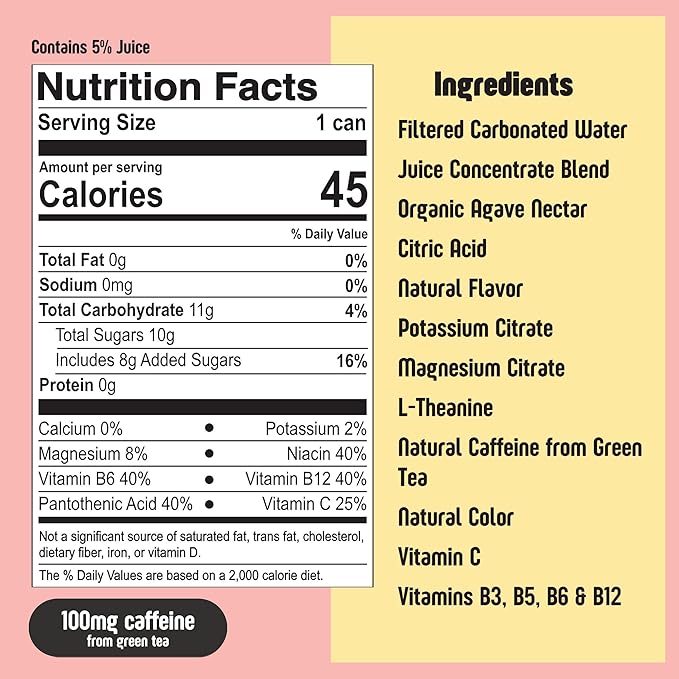 Betweener Sparkling Energy Seltzer Sparkling Water w/Real Juice &amp 100mg Caffeine Light &amp Refreshing L-Theanine for Focus Vitamins B+C - Low Sugar - 45 Cals - Variety Pack (12 Pack)