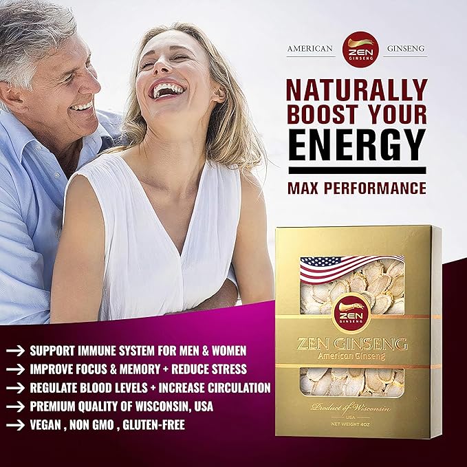 2 Boxes of American Wisconsin Ginseng Slices - Improved Energy Performance &amp Mental Health for Men &amp Women. Total 8 Oz.