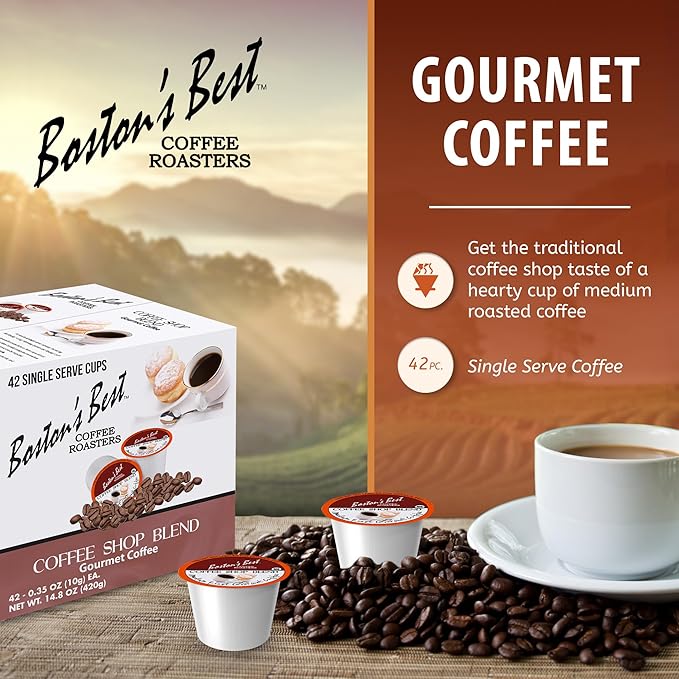 Boston’s Best - Coffee Shop Blend Hearty Medium Roast Delicious Gourmet Coffee Compatible with Keurig CoffeeMaker 1 Count (42 Single Serve Medium Roast Cups)
