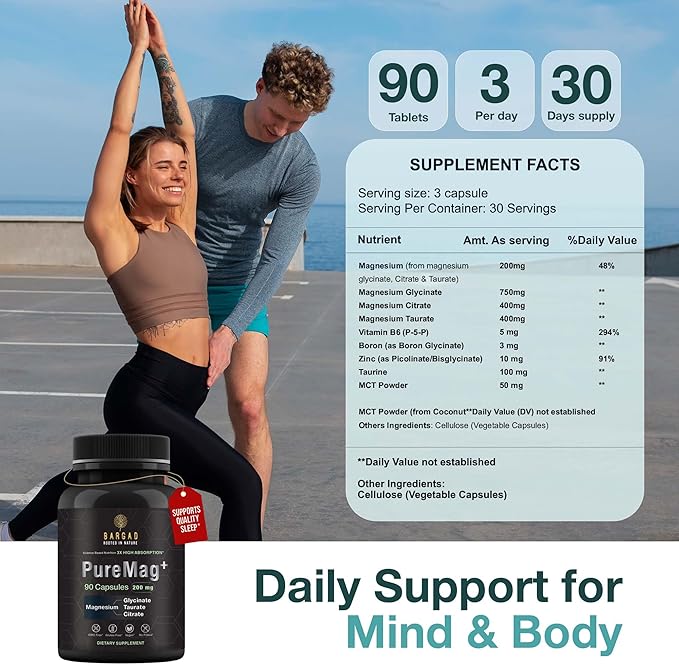 Magnesium Glycinate 750mg | High Absorption Formula for Sleep Muscle Relaxation &amp Calm Support | Non-Laxative Vegan Capsules – Magnesium Supplement for Men &amp Women – 90 Count