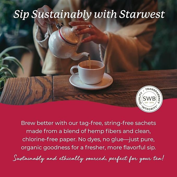 Starwest Botanicals Organic Hibiscus Tea - Caffeine Free Herbal Tea Tea with Antioxidant Properties String Free Sachets USDA Organic Hibiscus Flower Non GMO - Bulk Pack 100 Tea Bags