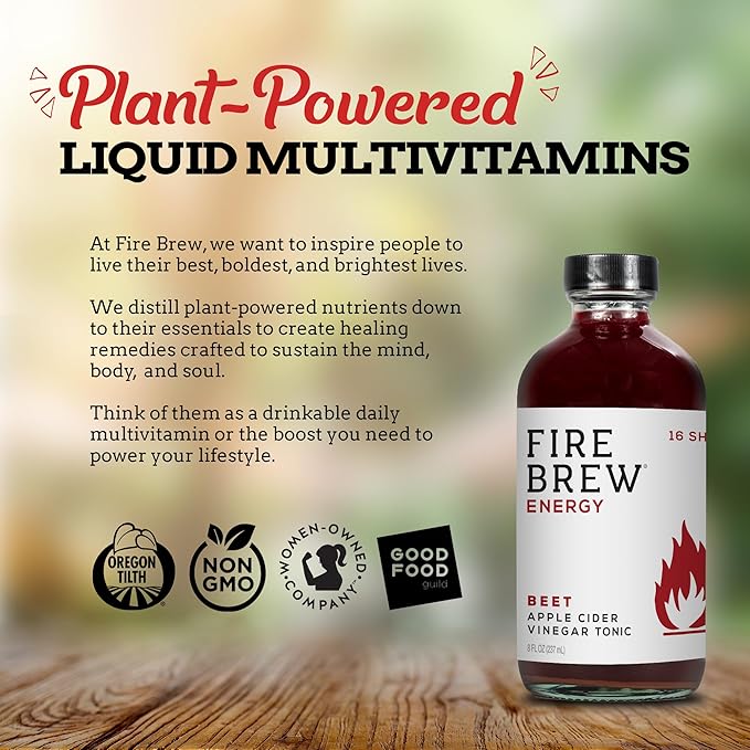 Fire Brew Energy – Beet Apple Cider Vinegar Wellness Tonic | 16 Concentrated Shots of Healthiest Organic Ingredients to Energize and Boost Your Stamina with Antioxidants for Heart &amp Blood Health –