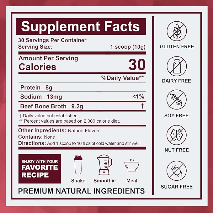 Zammex Beef Bone Broth Protein Powder - Grass-Fed Hydrolyzed Collagen Supports Hair Skin and Joint &amp Bone Health Pasture Raised Keto Paleo Friendly 30 Servings- French Onion