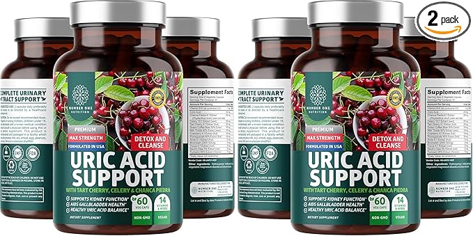 N1N Premium Uric Acid Support Supplement [14X Potent Herbs] All Natural Kidney and Uric Acid Cleanse with Tart Cherry Milk Thistle Cranberry Celery Chanca Piedra 60 Veg Caps (Pack of 2)