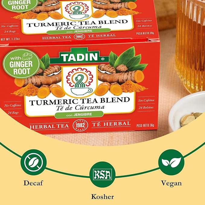 Tadin Turmeric Tea Blend Herbal Tea Caffeine Free Tea Decaf Tea Tea Packets for Hot Tea 24 Tea Bags Per Box Pack of 6