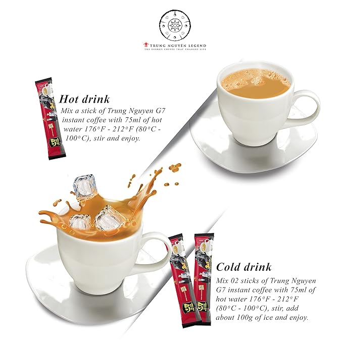 Trung Nguyen G7 Instant Coffee - 3-in-1 with NANO+ Technology Roasted Ground Blend Non-dairy Creamer &amp Sugar (100 Sticks)