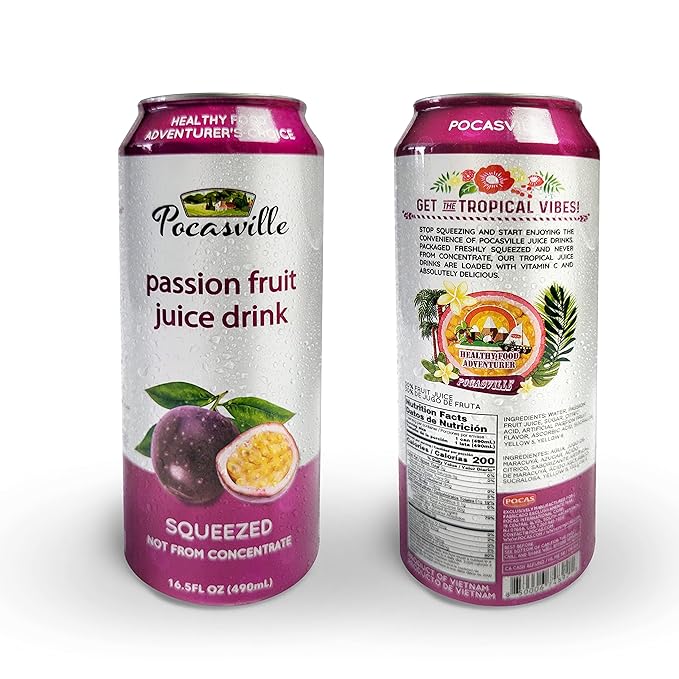 Pocasville Fruit Juices 16.5 Fluid Ounce (Pack of 12) (Passion Fruit)