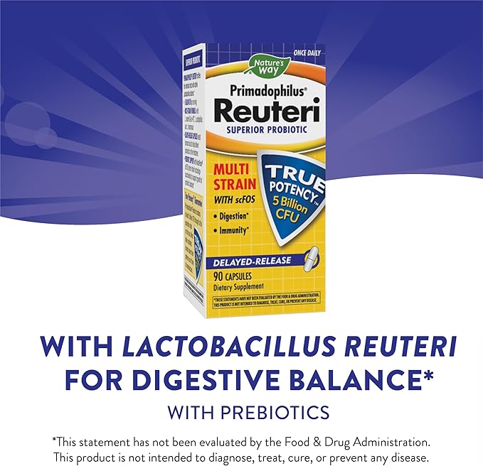 Nature's Way Primadophilus Reuteri Probiotic Supports Digestive &amp Immune Health* 5 Billion Live Cultures 90 Capsules (Packaging May Vary)