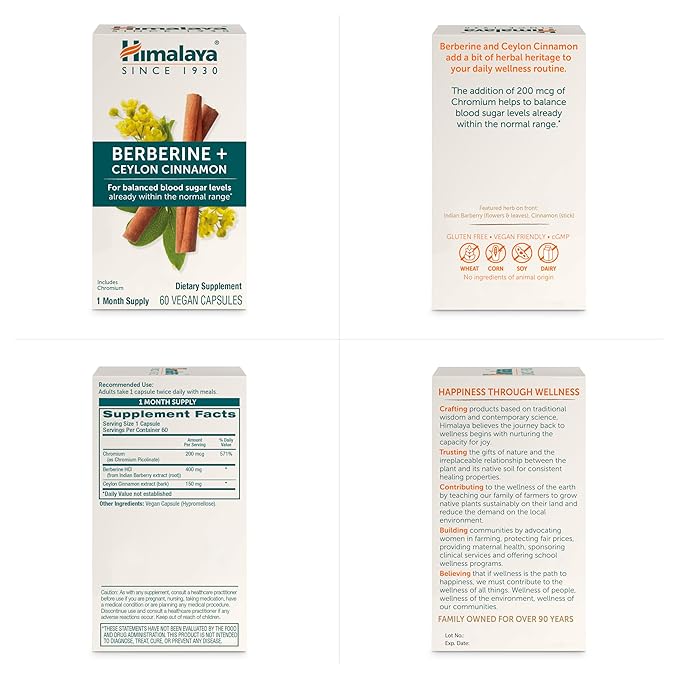 Himalaya Berberine with Ceylon Cinnamon - Herbal Supplement for Supporting Normal Metabolism Immune and Digestive Health - Vegan Gluten Free 60 Vegetarian Capsules