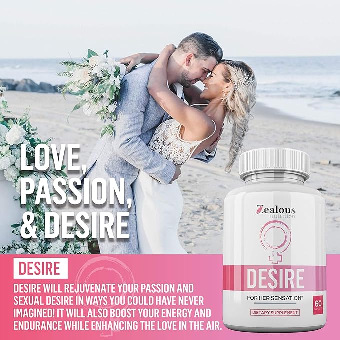 Desire Female Drive Enhancement Pills for Women – Libido Support Supplement – Passion Excitement &amp Sensitivity Support - Energy &amp Vitality Formula - Daily Female Wellness Capsules (1 Pack)